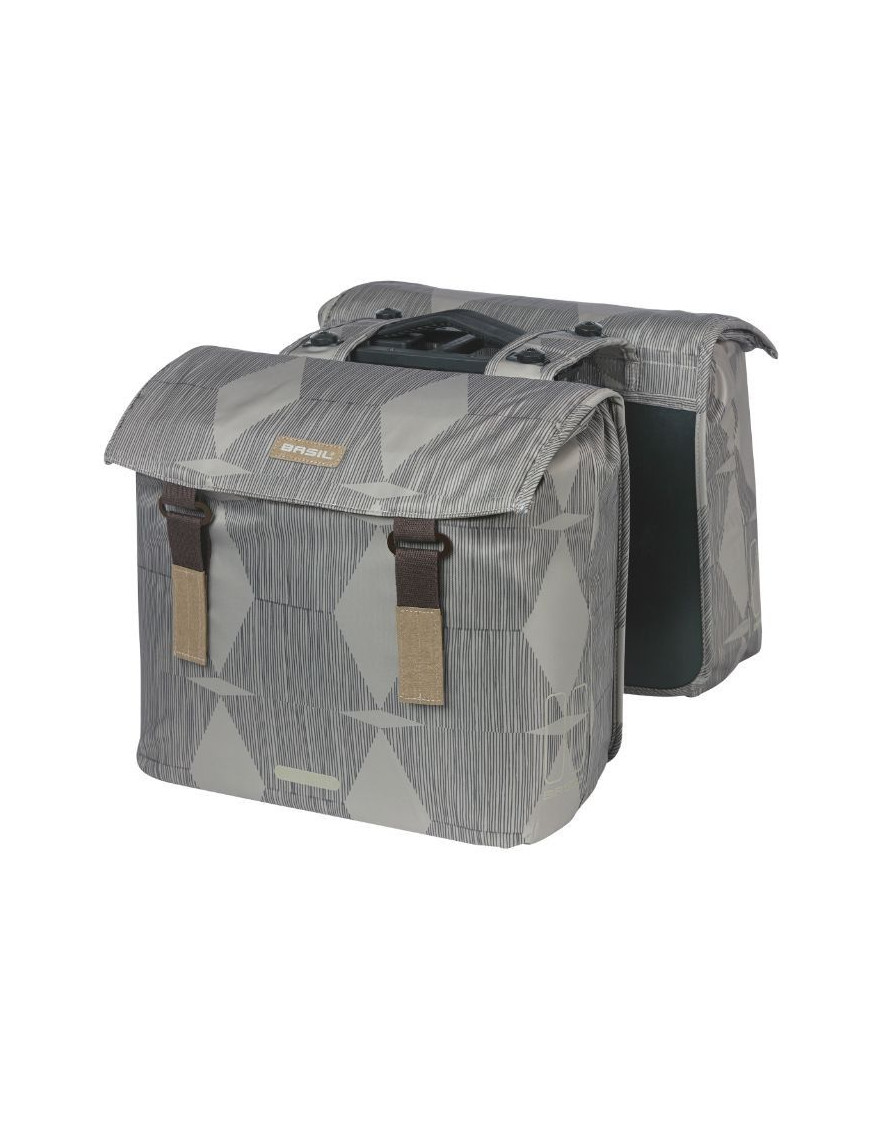 SACOCHE ARRIERE VELO DOUBLE BASIL ELEGANCE 49L TAUPE FIXATION VELCROS SUR PORTE BAGAGE (49x48x10,5 cm) COMPATIBLE MIK