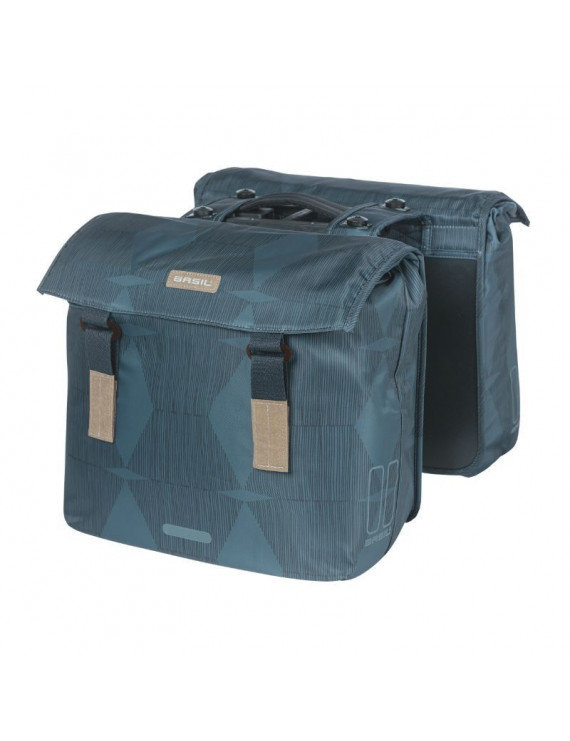 SACOCHE ARRIERE VELO DOUBLE BASIL ELEGANCE 49L BLEU ESTATE FIXATION VELCROS SUR PORTE BAGAGE (49x48x10,5 cm) COMPATIBLE MIK