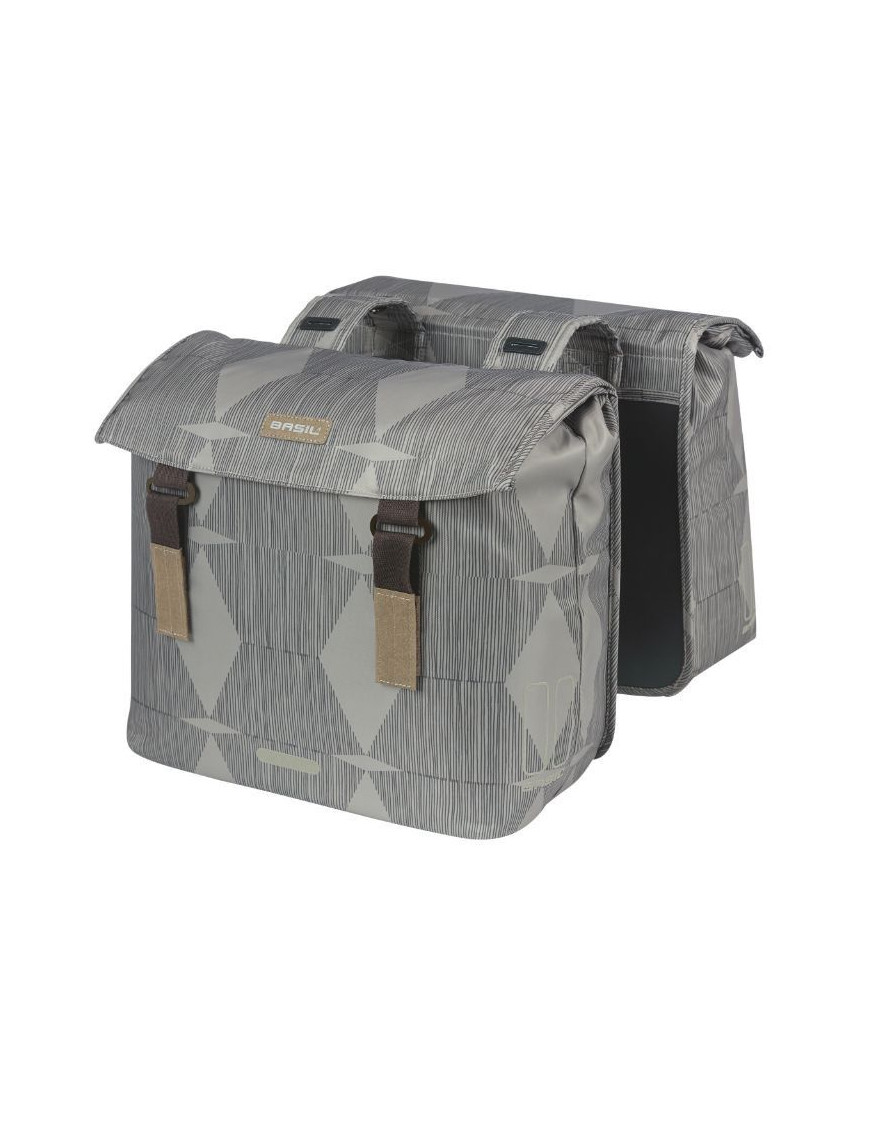 SACOCHE ARRIERE VELO DOUBLE BASIL ELEGANCE 40L TAUPE FIXATION VELCROS SUR PORTE BAGAGE (49x36x8 cm)