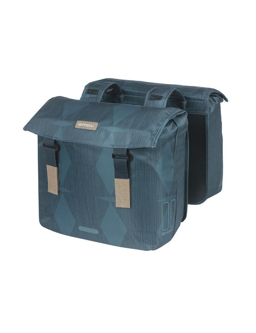 SACOCHE ARRIERE VELO DOUBLE BASIL ELEGANCE 40L BLEU ESTATE FIXATION VELCROS SUR PORTE BAGAGE (49x36x8 cm)