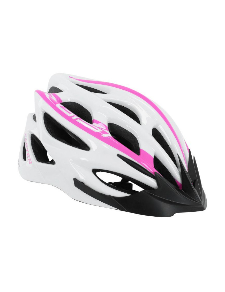 CASQUE VELO JUNIOR GIST ROUTE-VTT FASTER BLANC-ROSE IN-MOLD TAILLE 47-52 REGLAGE MOLETTE 240 g