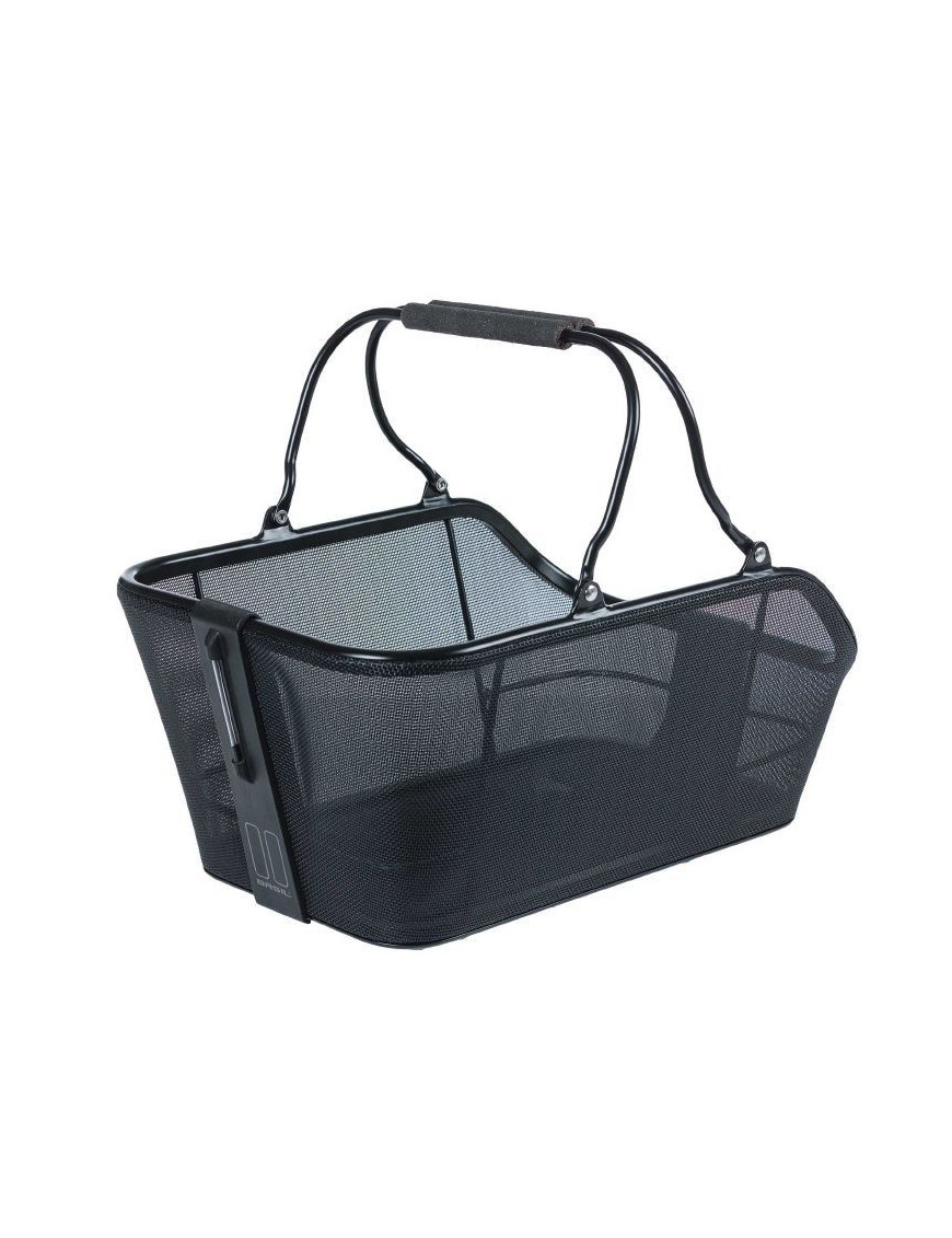 PANIER ARRIERE ACIER NID ABEILLE BASIL CENTO TECH NOIR SYSTEME MIK SUR PORTE BAGAGE IDEAL POUR E-BIKE-VAE (L46xl34xH25cm) AVEC 