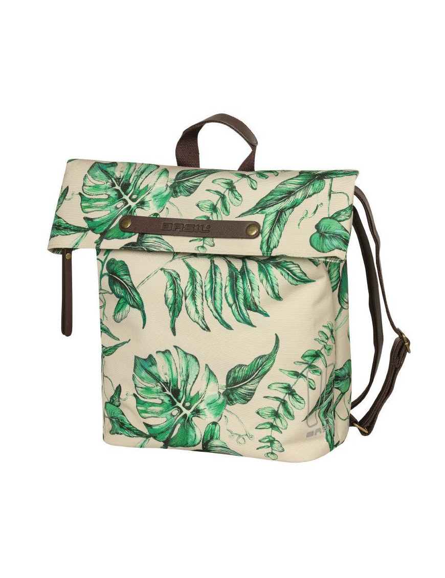 SACOCHE ARRIERE VELO LATERALE SAC A DOS BASIL EVERGREEN DAYPACK BEIGE POIGNEE CUIR DROIT-GAUCHE 14-19L FIXATION HOOK-ON PORTE B