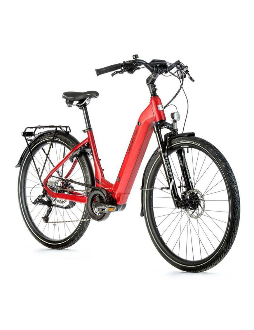 VELO ELECTRIQUE-VAE VTC 28 LEADER FOX SAGA 2021 MIXTE ROUGE 8V MOTEUR CENTRAL BAFANG M300 36V 80Nm BATTERIE 14Ah (18'' - H46cm 