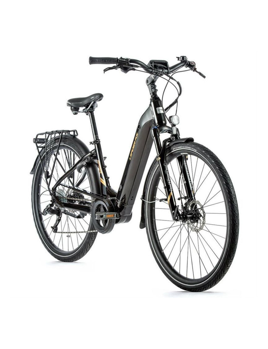 VELO ELECTRIQUE-VAE VTC 28 LEADER FOX SAGA 2021 MIXTE NOIR-OR 8V MOTEUR CENTRAL BAFANG M300 36V 80Nm BATTERIE 14Ah (16,5'' - H4