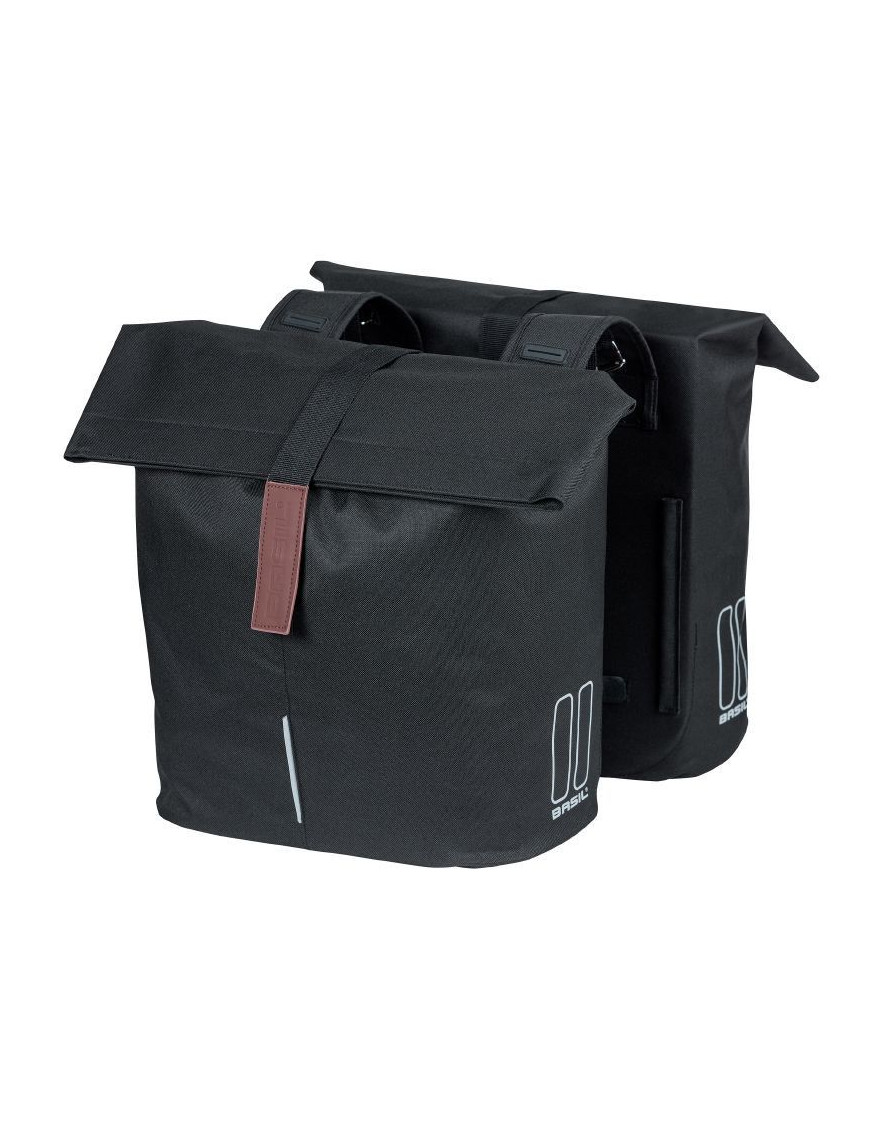 SACOCHE ARRIERE VELO DOUBLE BASIL CITY NOIRE 28-32L FIXATION VELCROS SUR PORTE BAGAGE (30x18x49cm) FERMETURE PLIANT ANTI-PLUIE