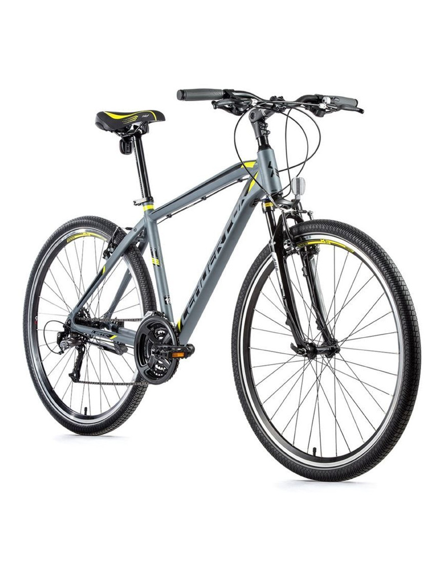 VELO MUSCULAIRE VTC 28 LEADER FOX VIATIC 2021 HOMME GRIS MAT-JAUNE 7V CADRE 20,5 POUCES (TAILLE ADULTE 183 à 190 cm)