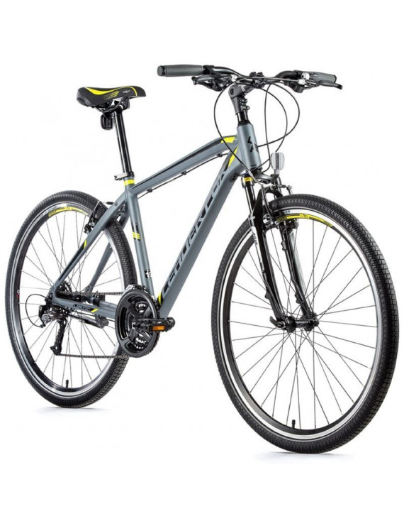 VELO MUSCULAIRE VTC 28 LEADER FOX VIATIC 2021 HOMME GRIS MAT-JAUNE 7V CADRE 20,5 POUCES (TAILLE ADULTE 183 à 190 cm)