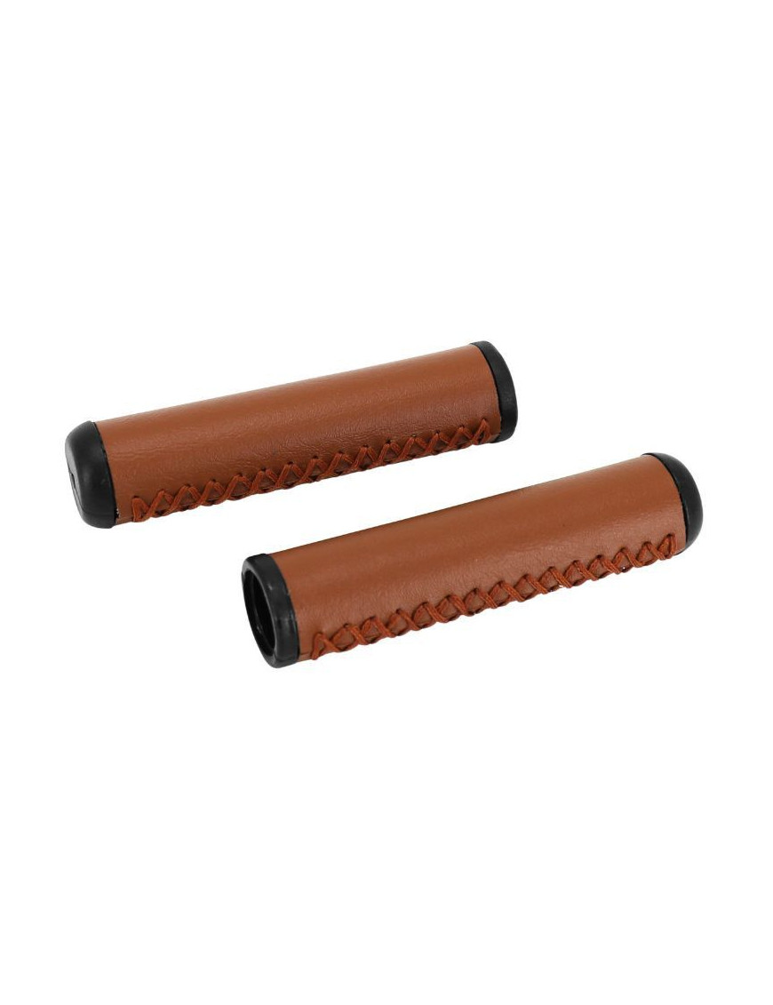 POIGNEE CITY VELO CUIR MARRON 125 mm (PAIRE EN SACHET)