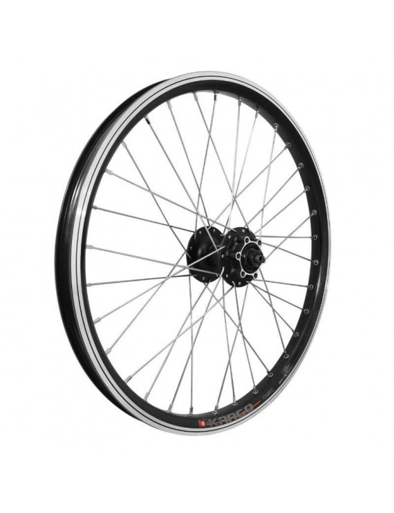 "ROUE VTT 20"" AVANT KARGO - VAE - E-BIKE DISC ET V-BRAKE ALU DOUBLE PAROI MOYEU SHIMANO M475 DISC 6 TROUS NOIRE BLOCAGE (RENFO