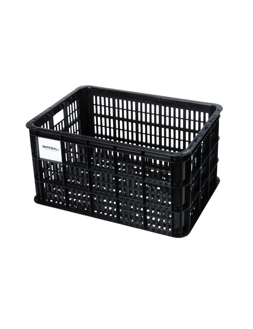 PANIER - CAISSE PLASTIQUE RECYCLE BASIL NOIRE 40L AVANT-ARRIERE (50x36x27cm)