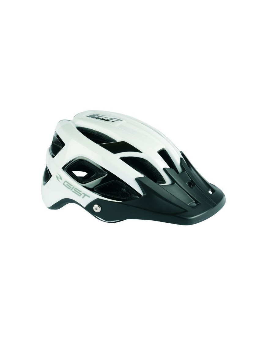 CASQUE VELO ADULTE GIST VTT BULLET BLANC-NOIR IN-MOLD TAILLE 54-59 AVEC VISIERE ET FIT-SYSTEM (VENDU EN BOITE)