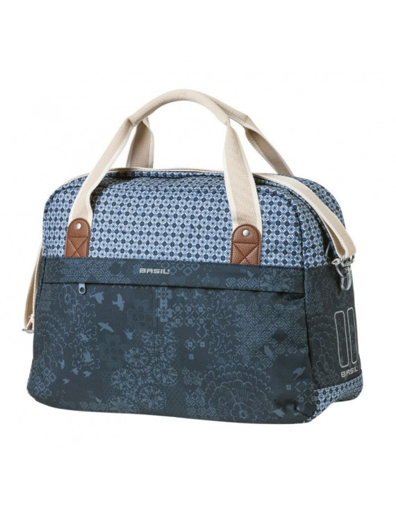 SAC A MAIN VELO BASIL BOHEME 18L BLEU INDIGO FIXATION RAPIDE HOOK-ON SUR PORTE BAGAGE AVANT-ARRIERE (44x17x31cm)