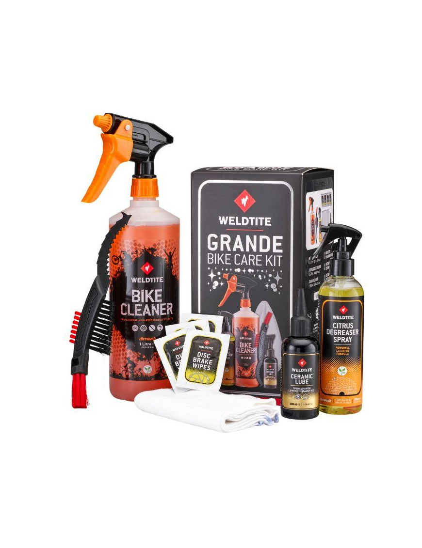 KIT-PACK NETTOYANT VELO WELDTITE BIKE CARE GRANDE POUR CADRE CARBONE ET PEINT - CONTIENT 1 BIKE CLEANER 1l, 1 DEGRAISSANT 250ml