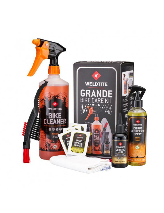 KIT-PACK NETTOYANT VELO WELDTITE BIKE CARE GRANDE POUR CADRE CARBONE ET PEINT - CONTIENT 1 BIKE CLEANER 1l, 1 DEGRAISSANT 250ml