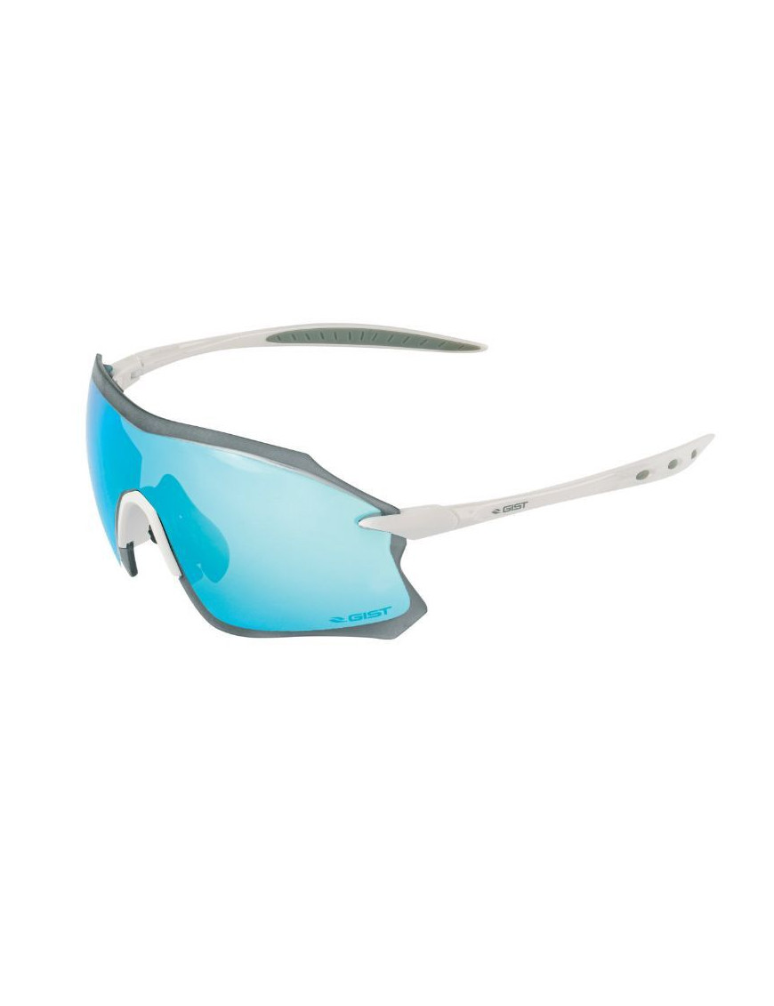 LUNETTES VELO ADULTE GIST PACK MONTURE BLANC VERRES SOLAIRES MIROIR BLEU - PROTECTION 100% UV - UVA - UVB) ULTRA LEGERE