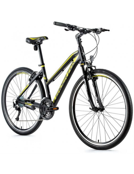 VELO MUSCULAIRE VTC 28 LEADER FOX DAFT 2021 FEMME NOIR MAT-JAUNE 8V CADRE 18 POUCES (TAILLE ADULTE 170 à 178 cm)