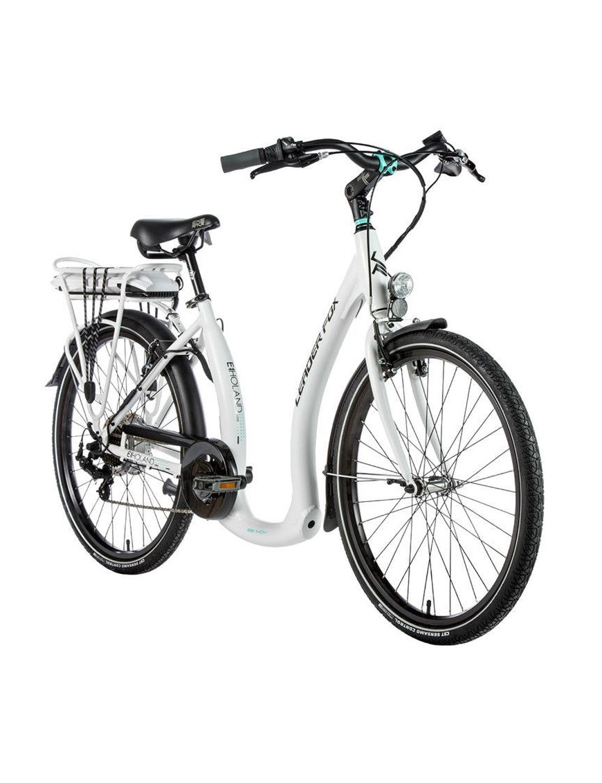 VELO ELECTRIQUE-VAE CITY 26 LEADER FOX HOLAND 2021 MIXTE BLANC MAT 7V MOTEUR ROUE AR BAFANG 36V 45Nm BATTERIE 16Ah (17'' - H44 