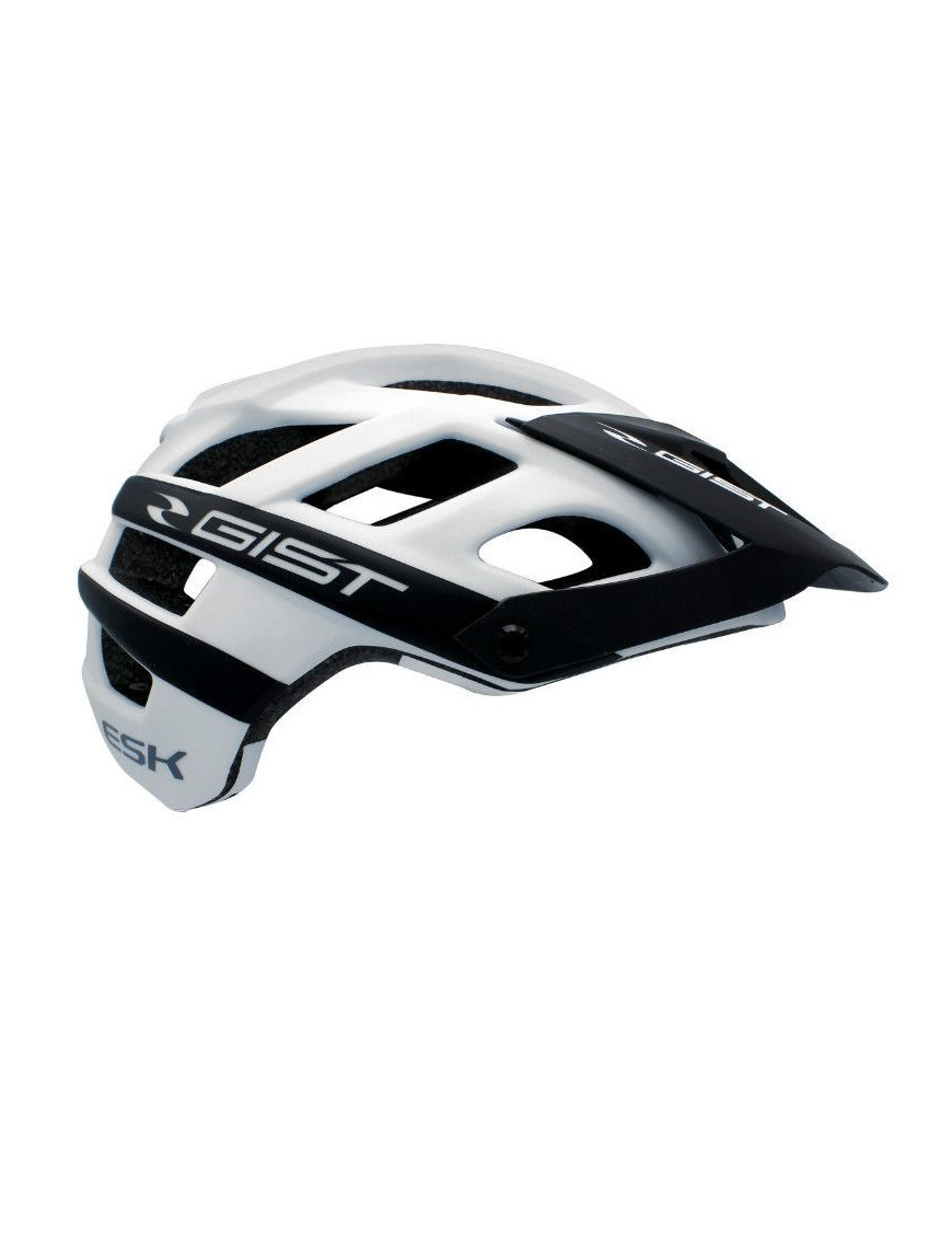 CASQUE VELO ADULTE GIST VTT ENDURO ESK BLANC-NOIR IN-MOLD TAILLE 56-62 AVEC VISIERE ET FIT-SYSTEM (VENDU EN BOITE)