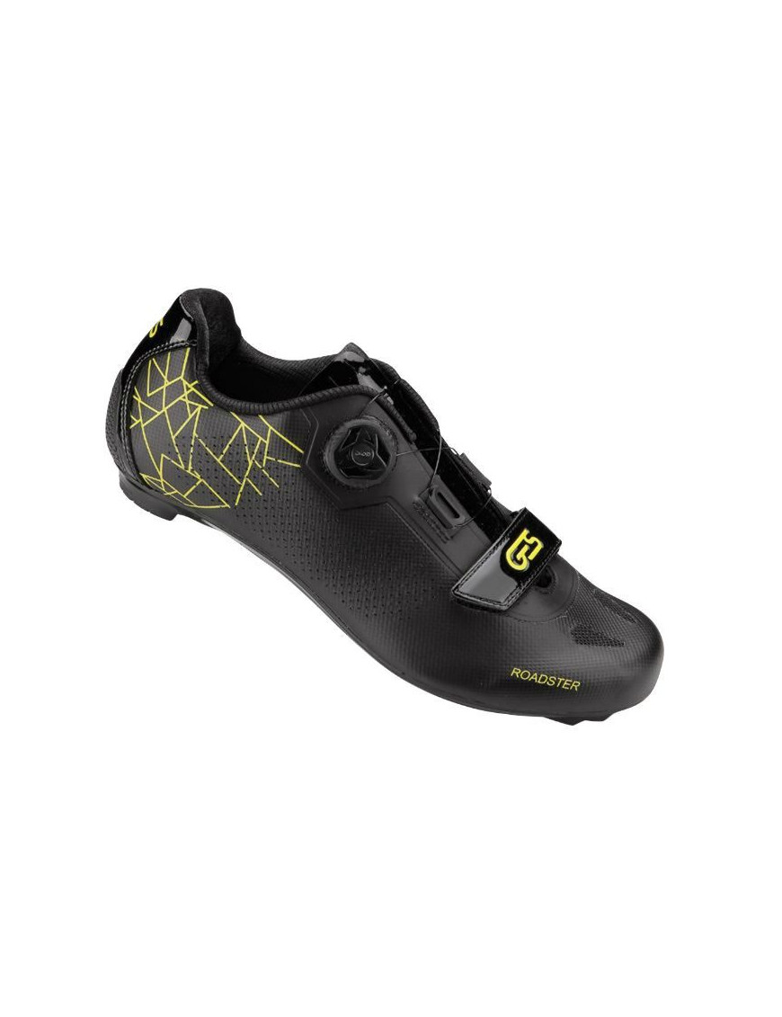 CHAUSSURE ROUTE GES ROADSTER2 NOIR-JAUNE T39 FIXATION BOA-VELCRO COMPATIBLE LOOK-SHIMANO (PAIRE)