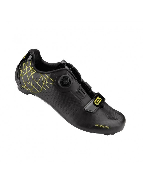 CHAUSSURE ROUTE GES ROADSTER2 NOIR-JAUNE T39 FIXATION BOA-VELCRO COMPATIBLE LOOK-SHIMANO (PAIRE)