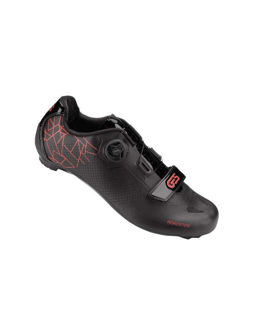 CHAUSSURE ROUTE GES ROADSTER2 NOIR-ROUGE T42 FIXATION BOA-VELCRO COMPATIBLE LOOK-SHIMANO (PAIRE)