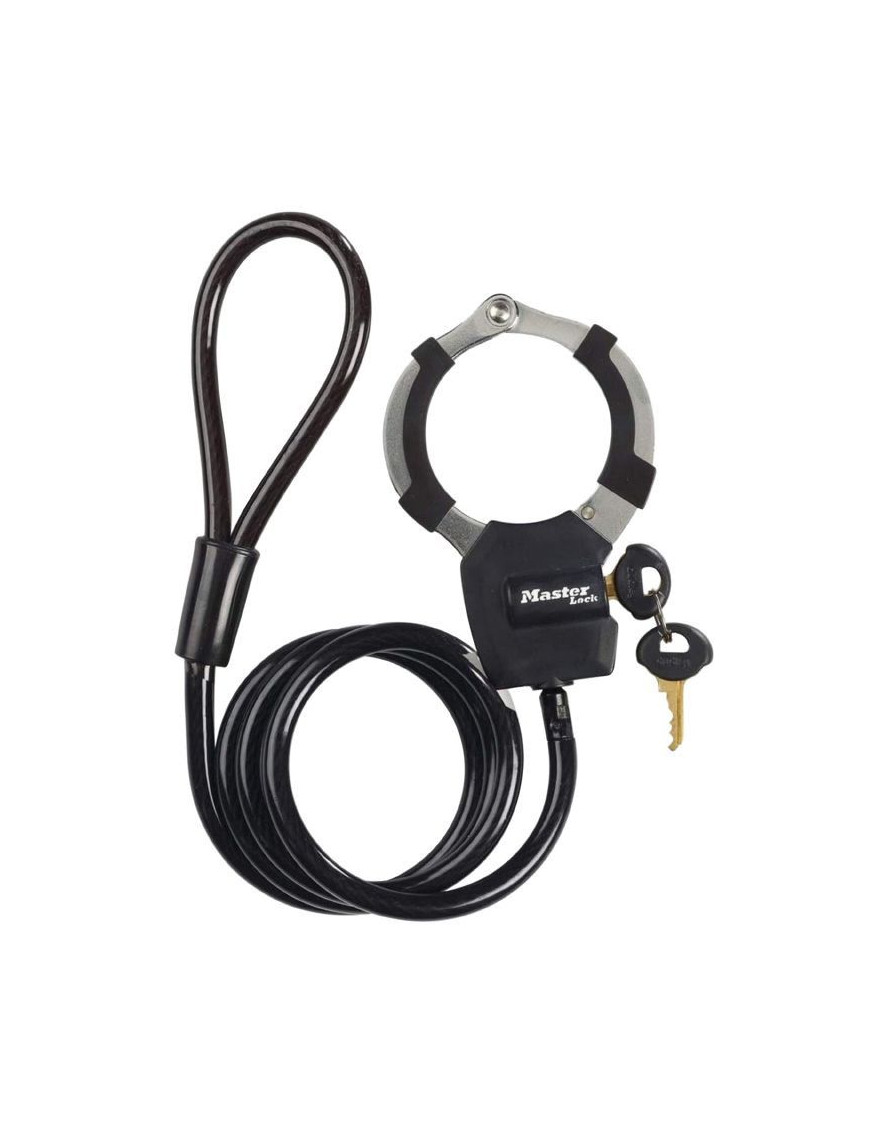 ANTIVOL VELO - TROTTINETTE CABLE A BOUCLE AVEC MENOTTE MASTERLOCK STREET CUFF DIAM 8mm L1M - LIVRE AVEC 4 CLES  -NIVEAU SECURIT