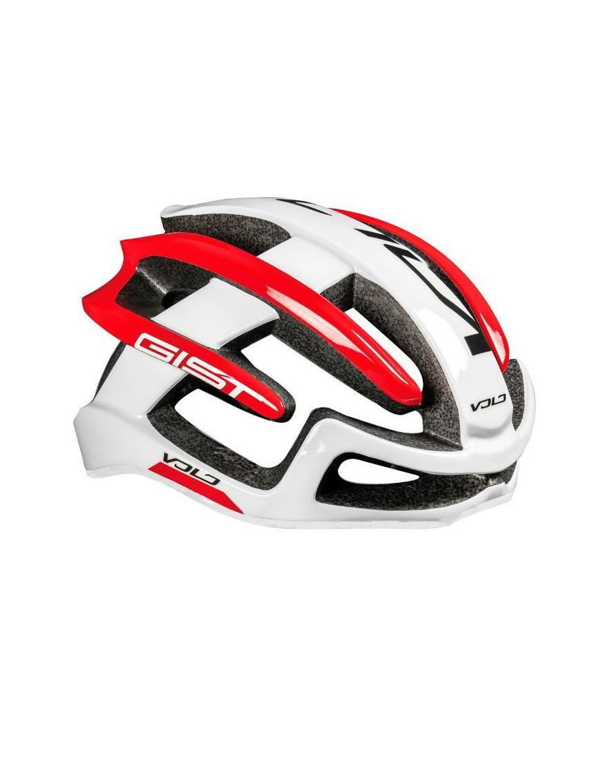 CASQUE VELO ADULTE GIST ROUTE VOLO BLANC-ROUGE BRILLANT FULL IN-MOLD TAILLE 56-62 REGLAGE MOLETTE 210GRS