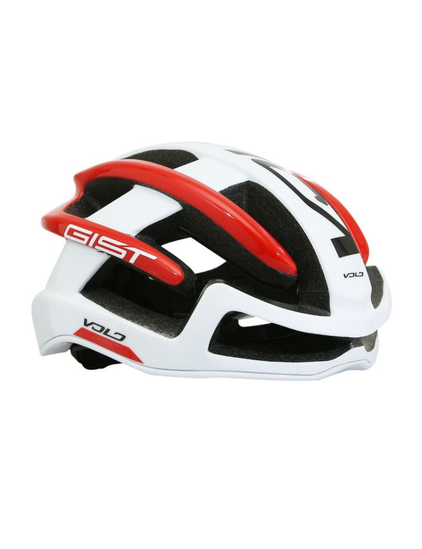 CASQUE VELO ADULTE GIST ROUTE VOLO BLANC-ROUGE BRILLANT FULL IN-MOLD TAILLE 52-56 REGLAGE MOLETTE 210GRS