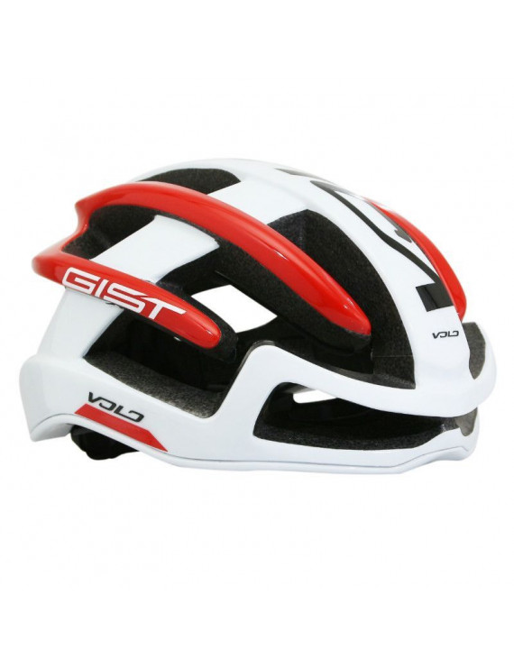CASQUE VELO ADULTE GIST ROUTE VOLO BLANC-ROUGE BRILLANT FULL IN-MOLD TAILLE 52-56 REGLAGE MOLETTE 210GRS