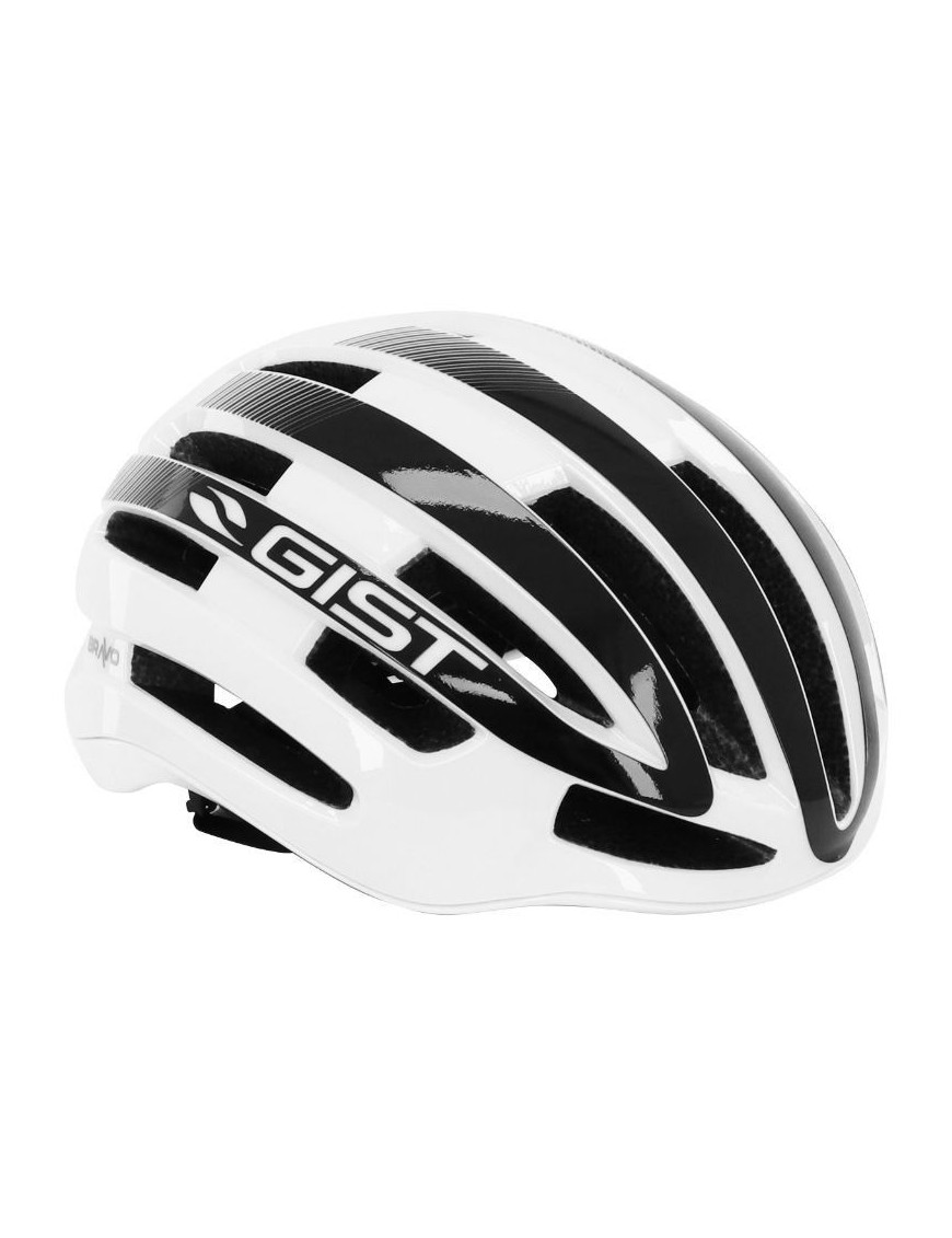 CASQUE VELO ADULTE GIST ROUTE BRAVO BLANC-NOIR FULL IN-MOLD TAILLE 52-56 REGLAGE MOLETTE SERRAGE FIDLOCK