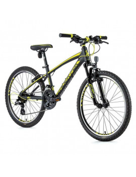 VELO MUSCULAIRE VTT 24 LEADER FOX SPIDER 2022 GARCON NOIR MAT-JAUNE FLUO 7V (TAILLE ENFANT 135 à 145 cm)