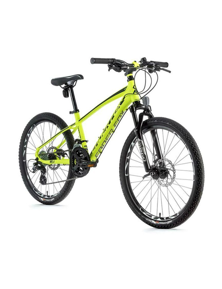 VELO MUSCULAIRE VTT 24 LEADER FOX CAPITAN 2022 GARCON JAUNE FLUO-NOIR 7V (TAILLE ENFANT 135 à 145 cm)