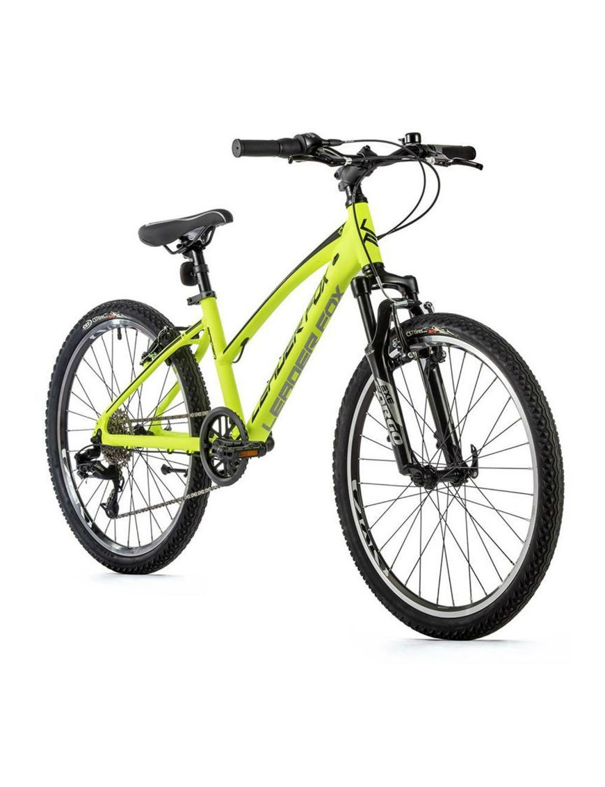 VELO MUSCULAIRE VTT 24 LEADER FOX SPIDER 2023 FILLE JAUNE FLUO 8V (TAILLE ENFANT 135 à 145 cm)