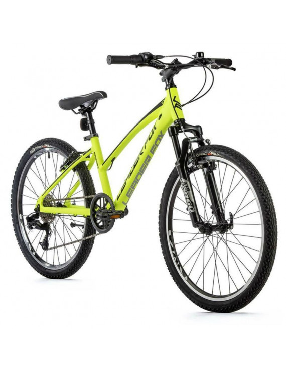 VELO MUSCULAIRE VTT 24 LEADER FOX SPIDER 2023 FILLE JAUNE FLUO 8V (TAILLE ENFANT 135 à 145 cm)