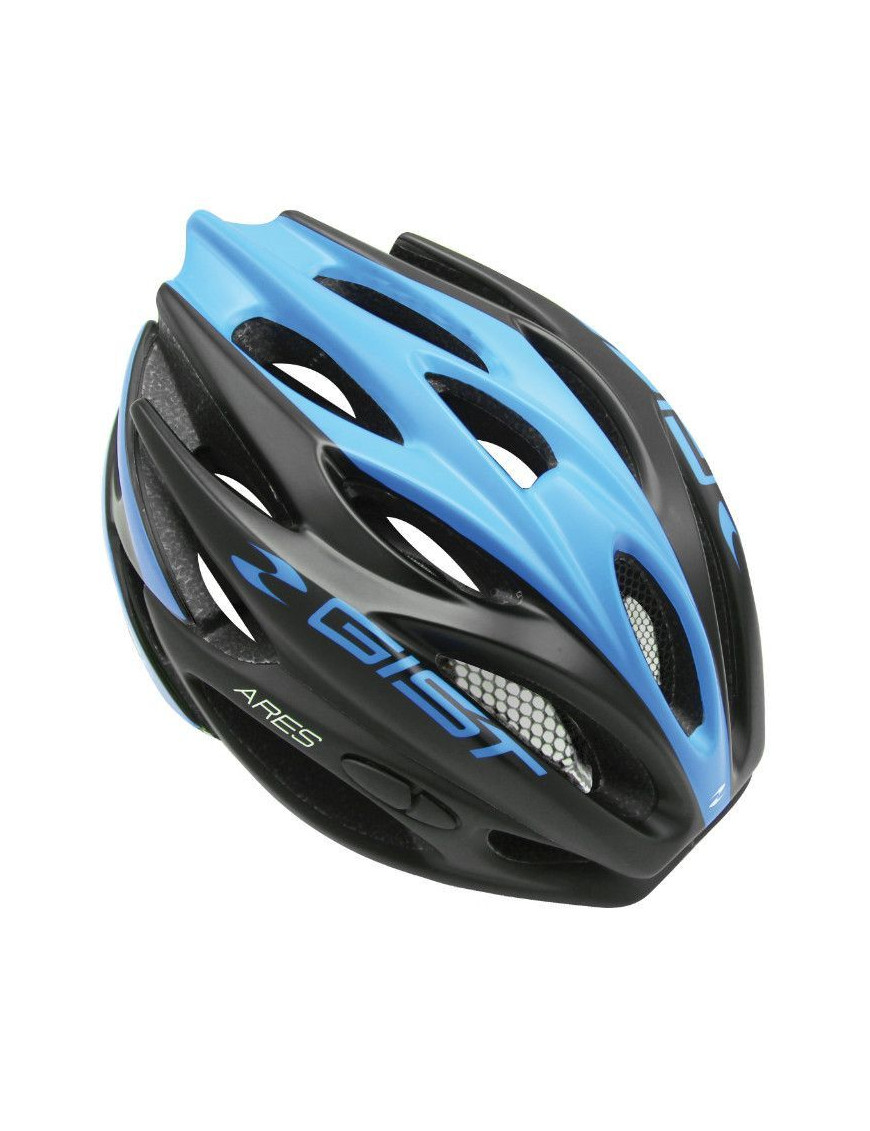 CASQUE VELO ADULTE GIST ROUTE ARES NOIR MAT BLEU SKY FULL IN-MOLD TAILLE 52-58 REGLAGE MOLETTE 240GRS