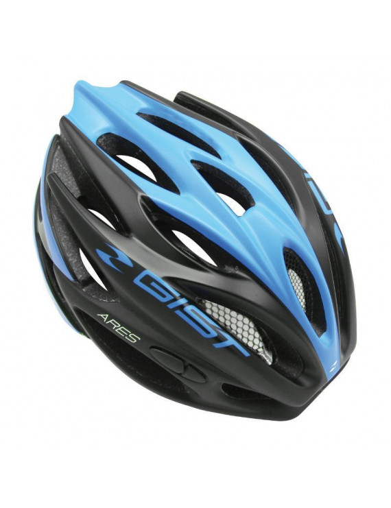 CASQUE VELO ADULTE GIST ROUTE ARES NOIR MAT BLEU SKY FULL IN-MOLD TAILLE 52-58 REGLAGE MOLETTE 240GRS