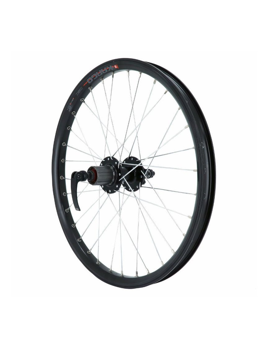 "ROUE VTT 20"" ARRIERE KARGO - VAE - E-BIKE DISC ET V-BRAKE ALU NOIRE DOUBLE PAROI MOYEU VELOX DISC 6 TROUS CASSETTE 10-9-8V. (