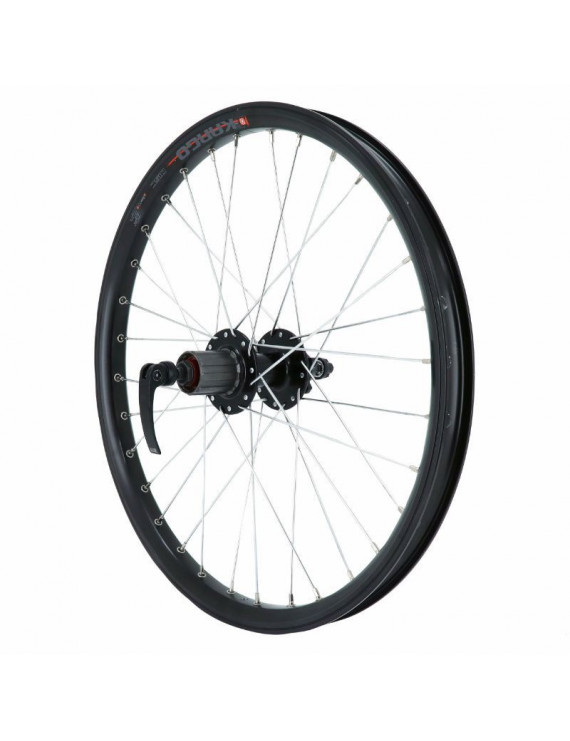 "ROUE VTT 20"" ARRIERE KARGO - VAE - E-BIKE DISC ET V-BRAKE ALU NOIRE DOUBLE PAROI MOYEU VELOX DISC 6 TROUS CASSETTE 10-9-8V. (