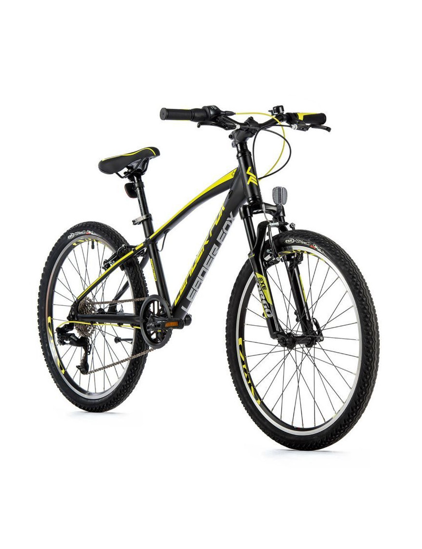 VELO MUSCULAIRE VTT 24 LEADER FOX SPIDER 2023 GARCON NOIR MAT-JAUNE FLUO 8V (TAILLE ENFANT 135 à 145 cm)