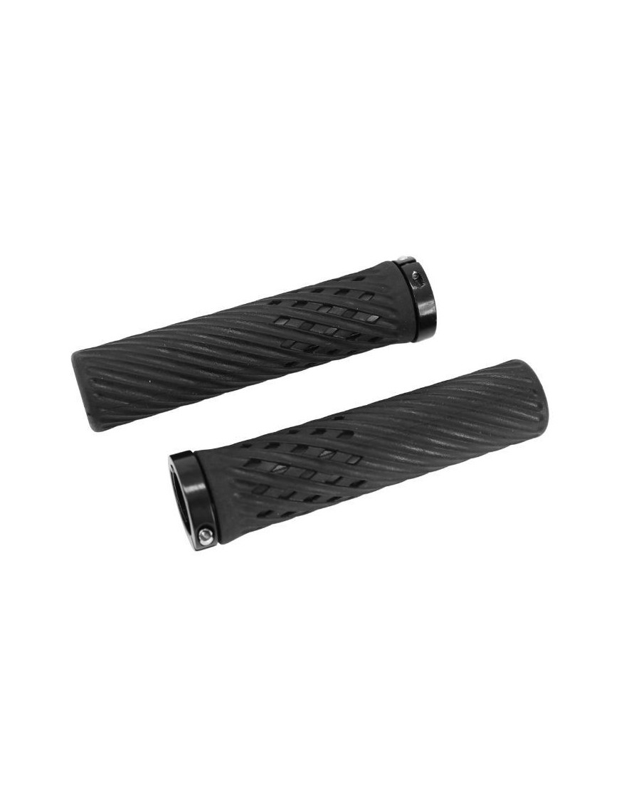 POIGNEE VTT HERRMANS LUNA LOCK 130mm NOIR AVEC COLLIER FERMETURE NOIRE (PAIRE)