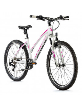 VELO MUSCULAIRE VTT 26 LEADER FOX MXC 2023 FEMME BLANC-ROSE 8V CADRE 14 POUCES (TAILLE ADULTE 150 à 158 cm)