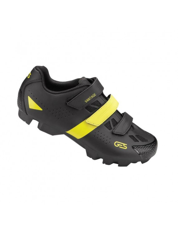 CHAUSSURE VTT GES VANTAGE2 NOIR-JAUNE FLUO T38 FIXATION 3 VELCROS COMPATIBLE SPD (PAIRE)