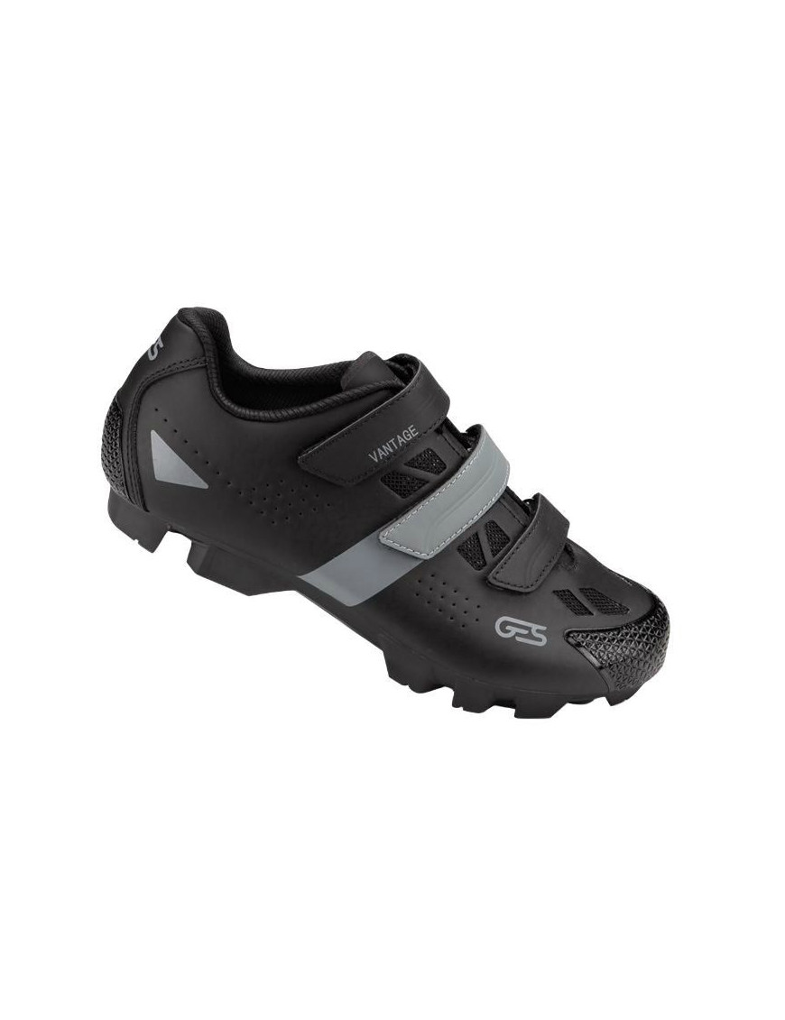 CHAUSSURE VTT GES VANTAGE2 NOIR-GRIS T43 FIXATION 3 VELCROS COMPATIBLE SPD (PAIRE)