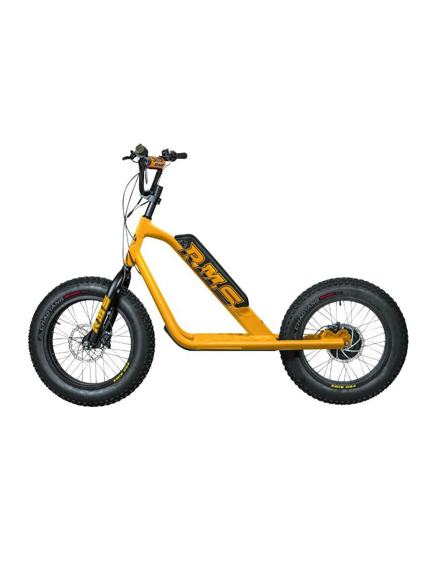 TROTTINETTE ELECTRIQUE RMS BIKE 20F-X JAUNE RAL 1021 MOTEUR 500 W HOMOLOGUE NF EN 1476 (DIM 1,78x0,83x1,18 M)  -MADE IN FRANCE-