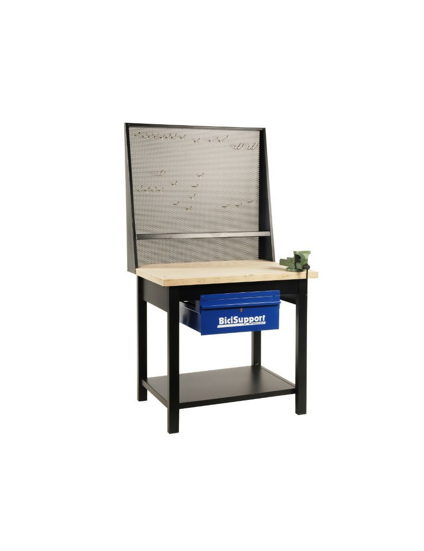 ETABLI D'ATELIER PROFESSIONNEL 1M (ETAGERE METAL AVEC CROCHET POUR OUTIL, TIROIR ,ETAU)  -BICISUPPORT-