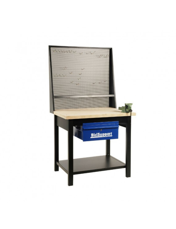 ETABLI D'ATELIER PROFESSIONNEL 1M (ETAGERE METAL AVEC CROCHET POUR OUTIL, TIROIR ,ETAU) -BICISUPPORT-
