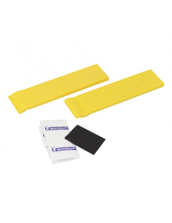 KIT REPARATION CHAMBRE A AIR MICHELIN UNIVERSEL (2 DEMONTES PNEUS - 6 RUSTINES AUTOCOLLANTES - 1 GRATTOIR)