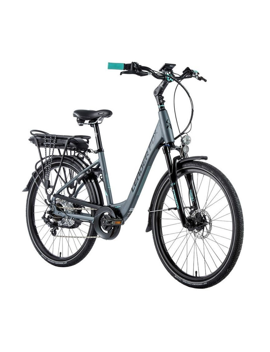 VELO ELECTRIQUE-VAE CITY 26 LEADER FOX LOTUS 2020-2021 MIXTE GRIS MAT-VERT CLAIR 7V MOTEUR ROUE AR BAFANG 36V 45Nm BATTERIE 16A