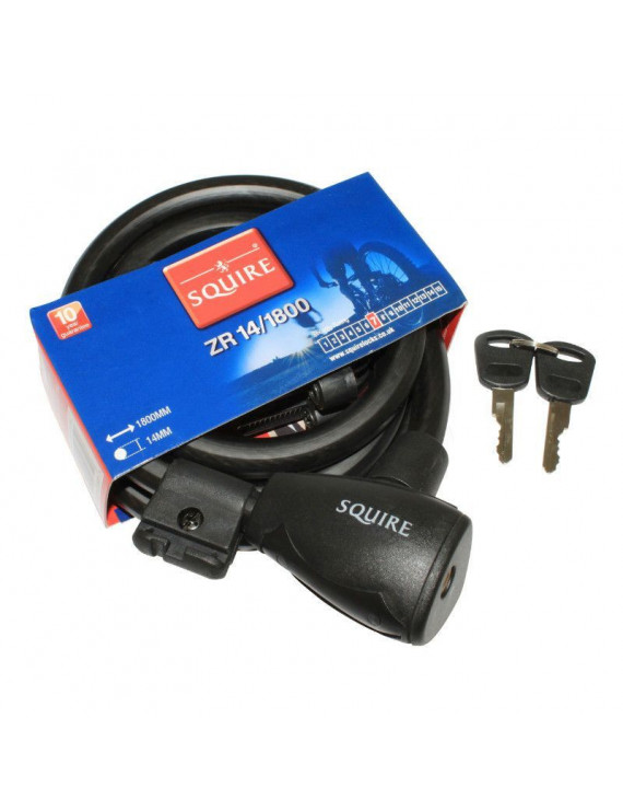 ANTIVOL VELO SPIRAL A CLE SQUIRE ZR DIAM 12mm L 1,80M NOIR (AVEC SUPPORT) (GARANTIE 10 ANS)